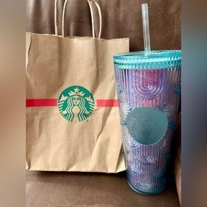 NWT beautiful Starbucks  green and Purple iridescent Tumbler with Straw